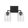 HomePlace by Capital Lighting 139321MB-500 Carter Modern Clear Seeded Glass Bathroom Vanity Wall Light, 2-Light 200 Total Watts, 11" H x 14" W, Matte Black