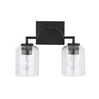 HomePlace by Capital Lighting 139321MB-500 Carter Modern Clear Seeded Glass Bathroom Vanity Wall Light, 2-Light 200 Total Watts, 11" H x 14" W, Matte Black