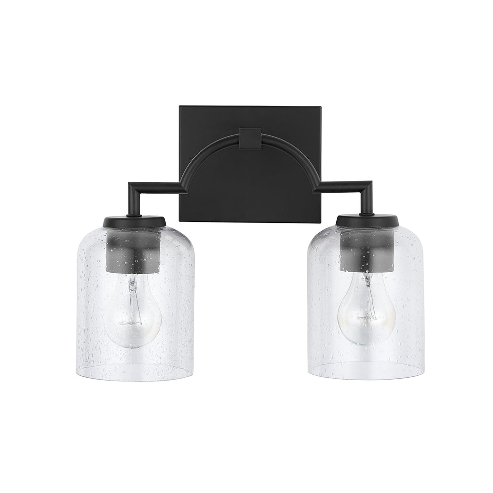 HomePlace by Capital Lighting 139321MB-500 Carter Modern Clear Seeded Glass Bathroom Vanity Wall Light, 2-Light 200 Total Watts, 11" H x 14" W, Matte Black