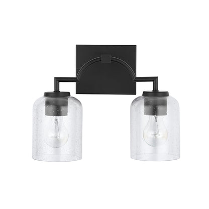HomePlace by Capital Lighting 139321MB-500 Carter Modern Clear Seeded Glass Bathroom Vanity Wall Light, 2-Light 200 Total Watts, 11" H x 14" W, Matte Black