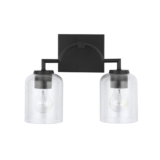 HomePlace by Capital Lighting 139321MB-500 Carter Modern Clear Seeded Glass Bathroom Vanity Wall Light, 2-Light 200 Total Watts, 11" H x 14" W, Matte Black