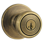 Kwikset Tylo Single Cylinder Keyed Entry Knobset with SmartKey Cylinder - Antique Brass - 400T-5SV1