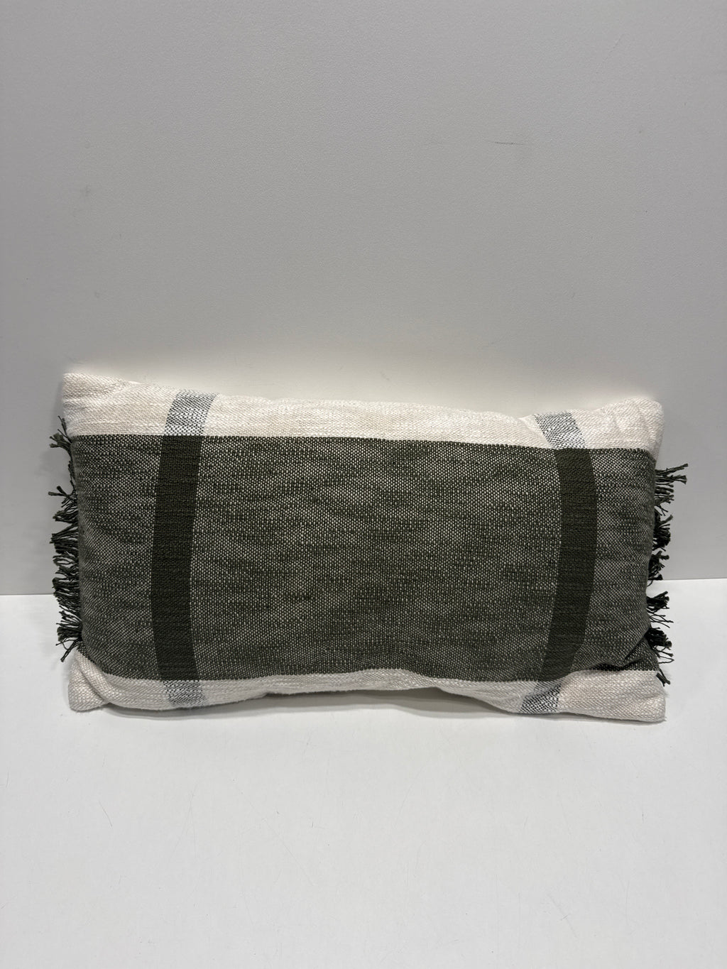 Oversized Textured Woven Cotton Striped Lumbar Throw Pillow Ivory/Dark Olive - Threshold - *Home Decor & Curtains