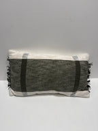 Oversized Textured Woven Cotton Striped Lumbar Throw Pillow Ivory/Dark Olive - Threshold - *Home Decor & Curtains