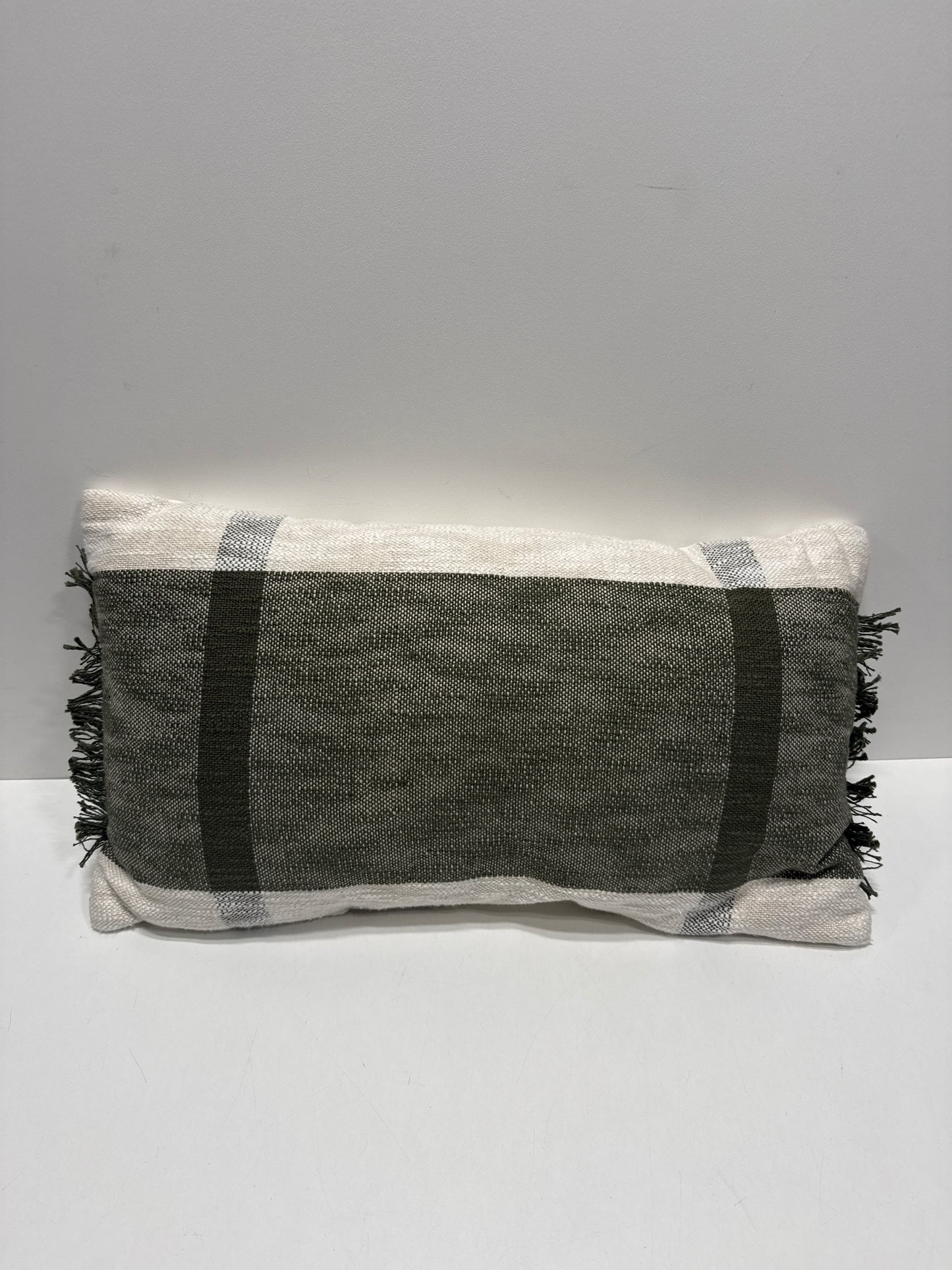 Oversized Textured Woven Cotton Striped Lumbar Throw Pillow Ivory/Dark Olive - Threshold