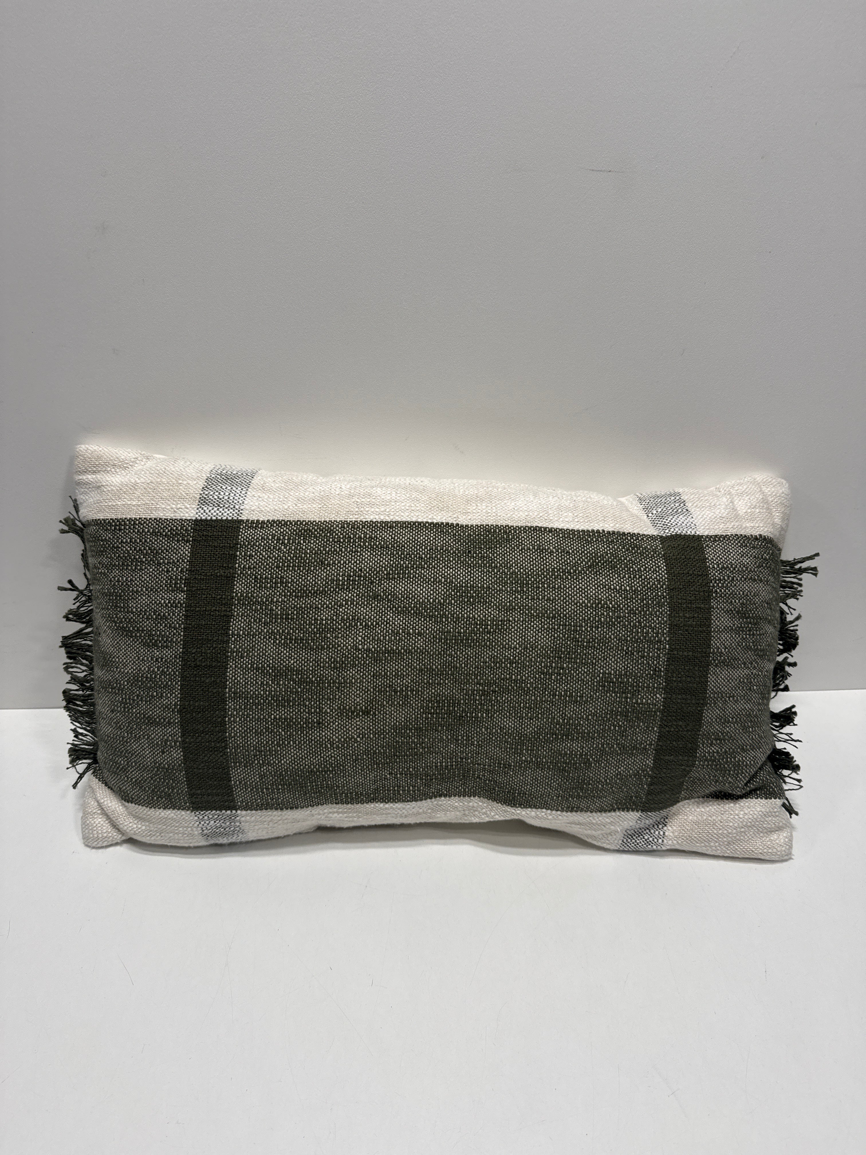 Oversized Textured Woven Cotton Striped Lumbar Throw Pillow Ivory/Dark Olive - Threshold - *Home Decor & Curtains