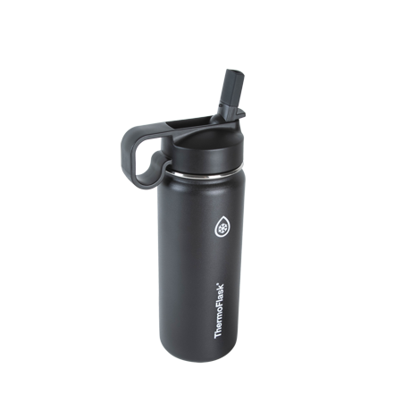 ThermoFlask 18oz Insulated Stainless Steel Bottle 2 in 1 Chug and Straw Lid Black