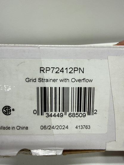 Used Brizo RP72412 1-5/8" Grid Drain Assembly with Overflow Brilliance Polished Nickel