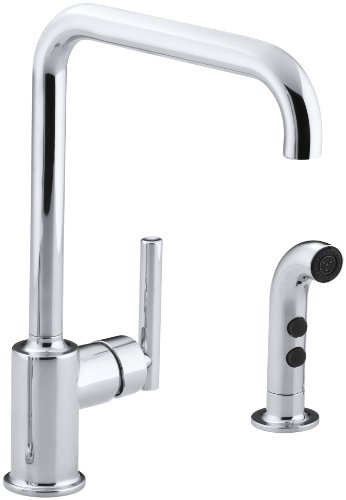 Kohler Purist Single-Handle Standard Kitchen Faucet with Side Sprayer in Polished Chrome