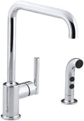 Kohler Purist Single-Handle Standard Kitchen Faucet with Side Sprayer in Polished Chrome