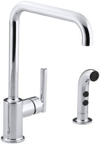 Kohler Purist Single-Handle Standard Kitchen Faucet with Side Sprayer in Polished Chrome