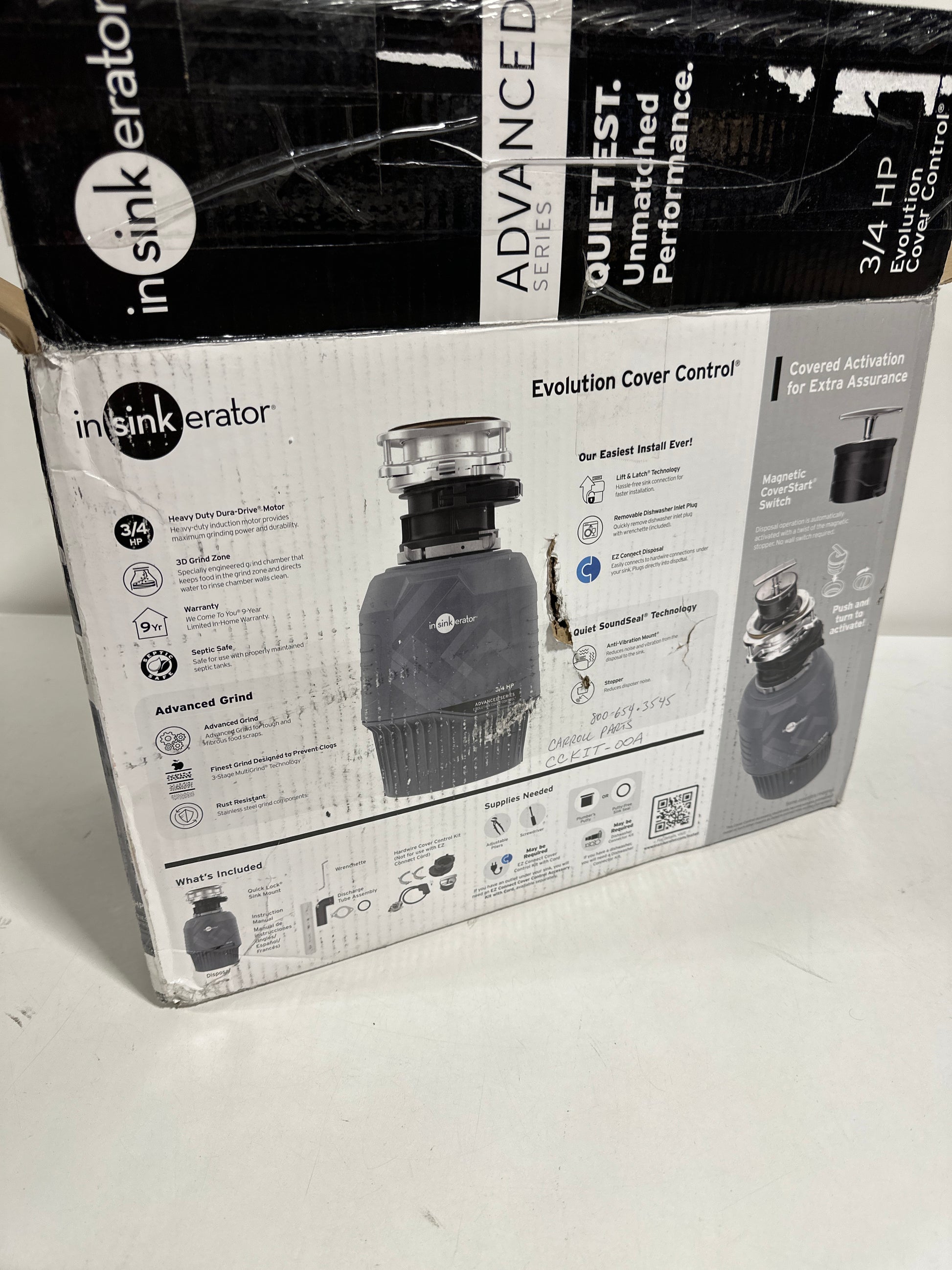 Missing Parts See Desc InSinkErator Evolution 3/4 HP Intermittent Feed Garbage Disposal - *Plumbing