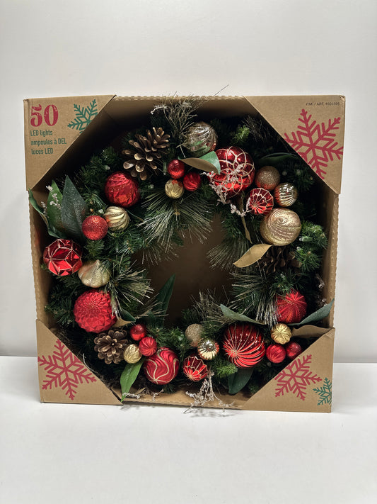 Kirkland 76.2 cm (30 in.) Pre-Lit Wreath with 50 Battery Operated LED Lights - *Christmas & Seasonal