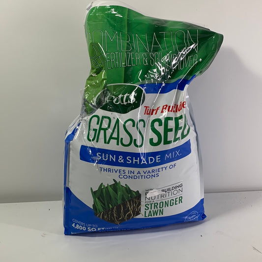 Scotts Turf Builder Grass Seed Sun & Shade Mix with Fertilizer and Soil Improver, Thrives in Many Conditions