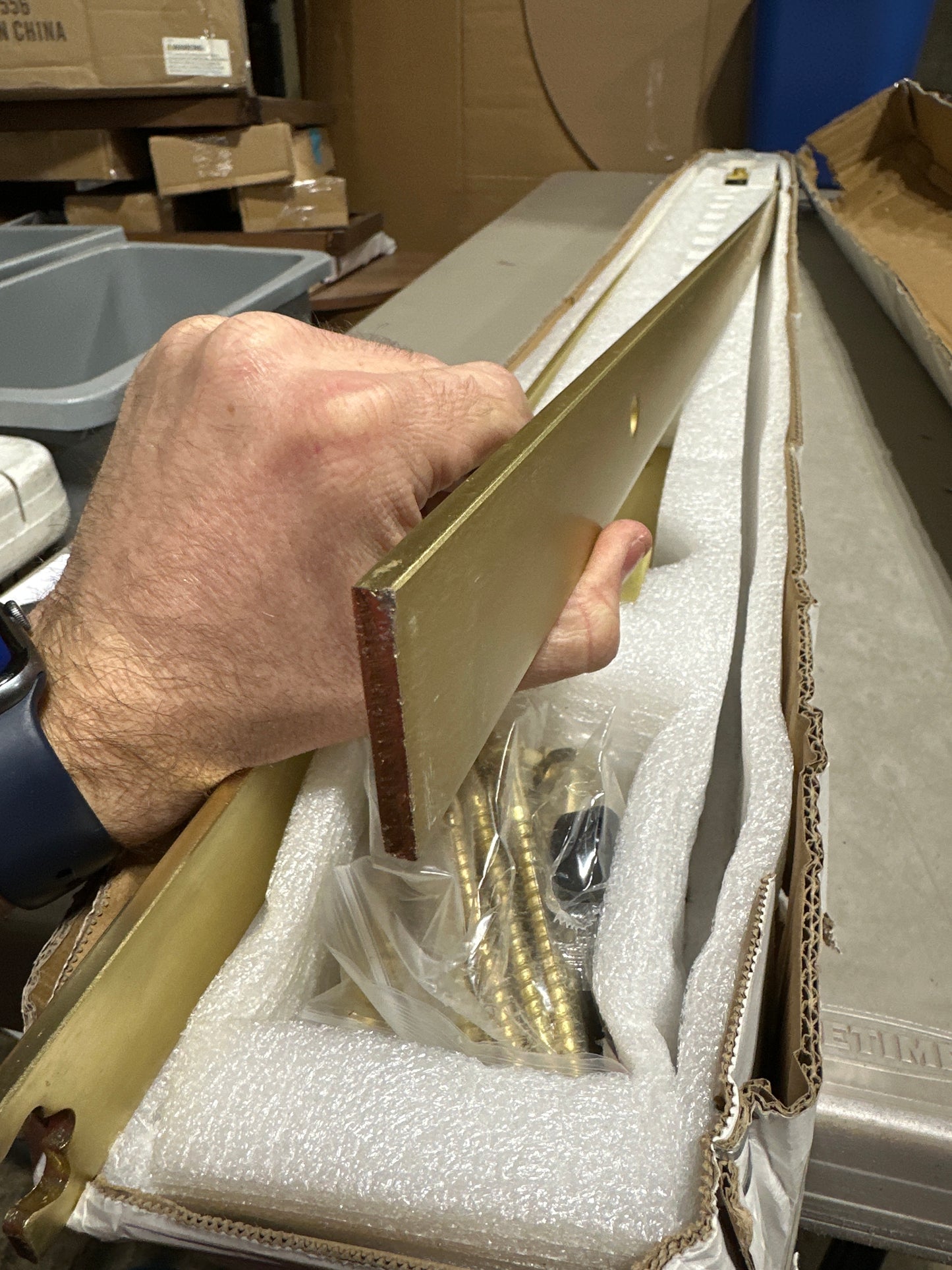 Scratch Miseno MBDH0005X120 120" Bent Strap Barn Door Hardware Kit Champagne Brass Sliding Door