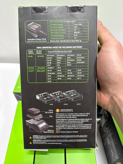 10 x Digipower - Travel Charger for Mirrorless & DSLR Cannon Camera Batteries LPE6/LPE10/LPE17/NB/L12 - Black (Copy)