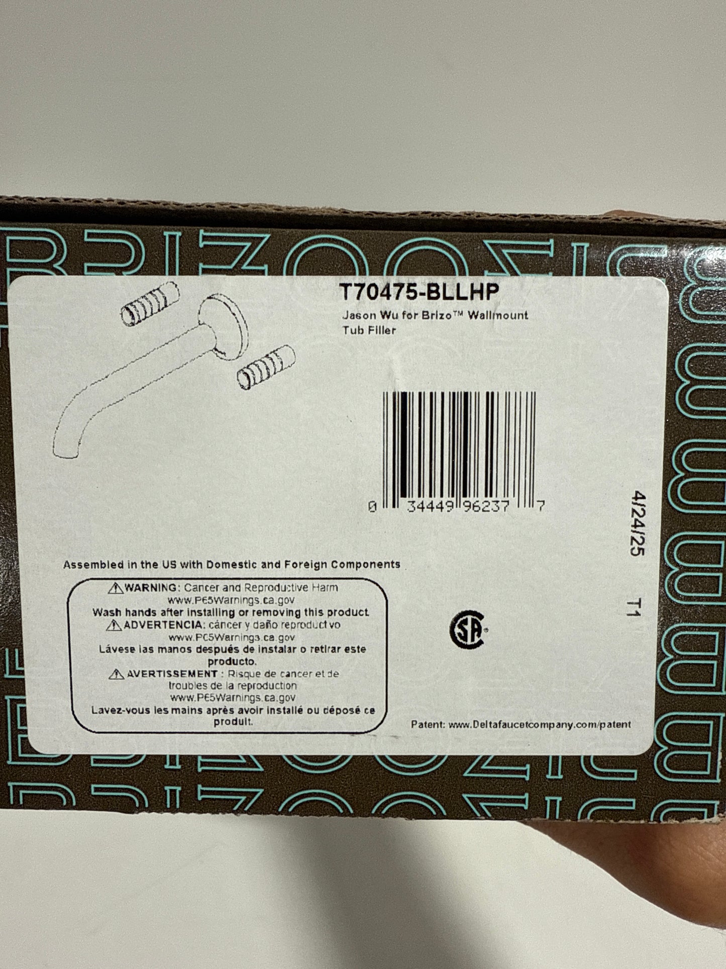 Scratch Brizo T70475-LHP Odin Wall Mounted Tub Filler - Less Handles and Rough in Matte Black