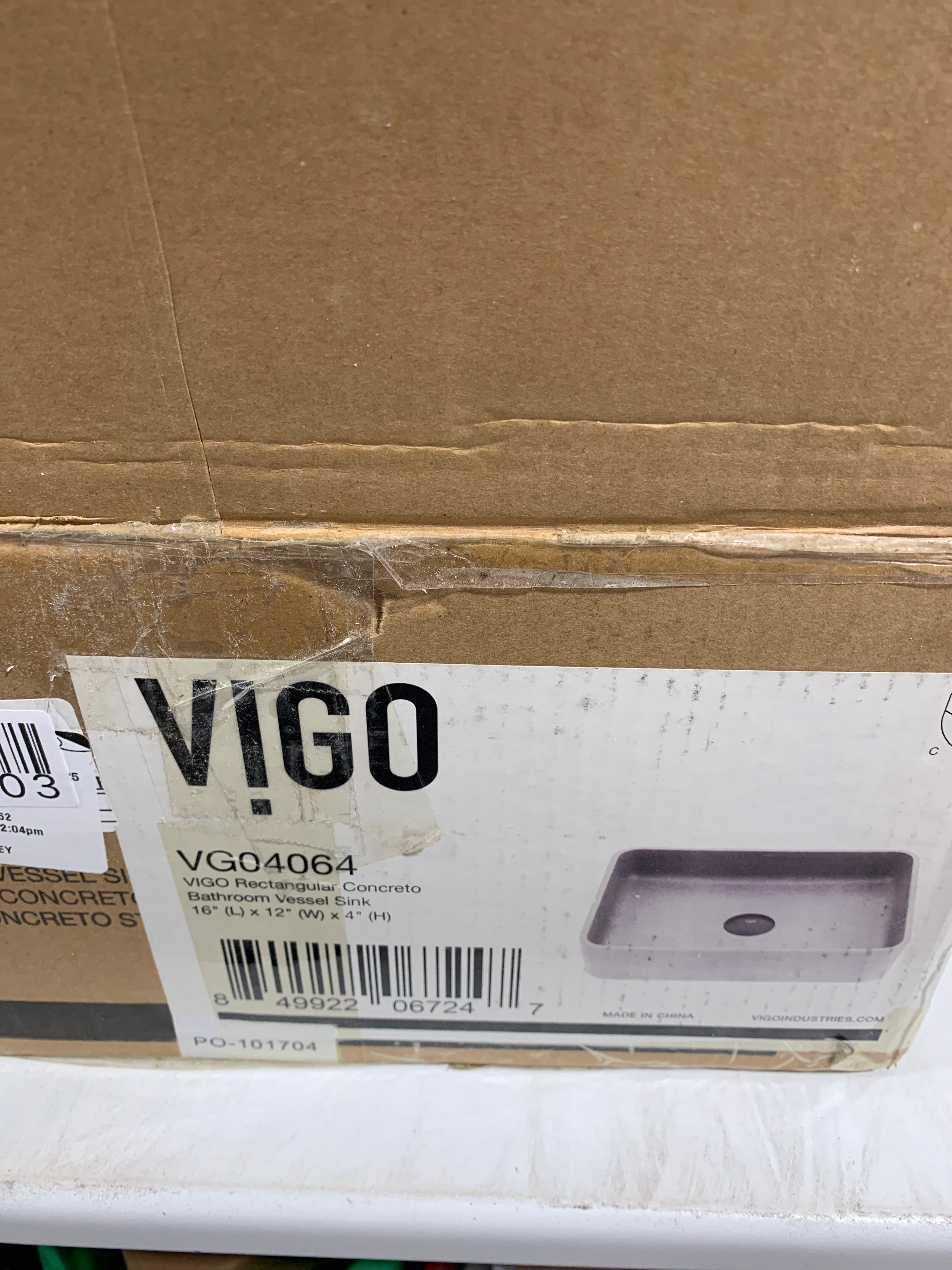 Vigo VG04064 Concreto Stone 16Concreto Stone 12’’ Rectangular Concrete Vessel Bathroom Sink Gray Sinks Bathroom Sink