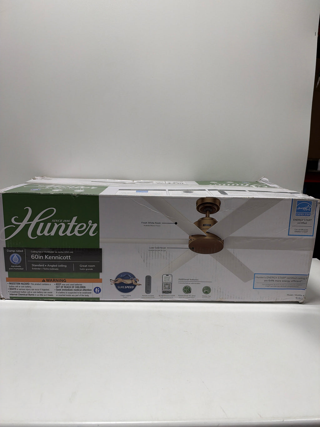 Hunter Kennicott 60 Kennicott 60" 6 Blade Indoor Ceiling Fan Luxe Gold Fans Ceiling Fans Indoor Ceiling Fans