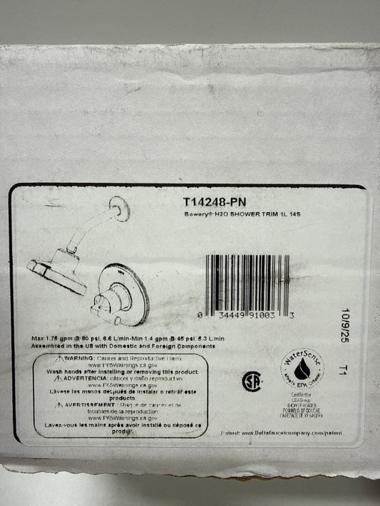 Delta T14248 Bowery Monitor 14 Series Single Function Pressure Balanced Shower Only - Less Rough-in Valve Brilliance Polished Nickel