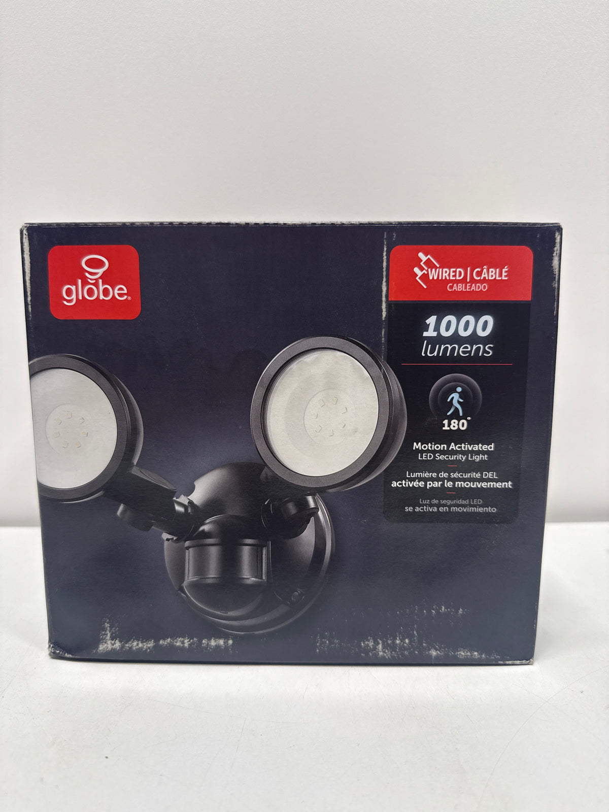 Globe Electric 10W Twin Head Motion Sensor LED Flood Light, 1000 Lumens, 180° Detection, 40-Ft Range, 4000K Daylight, Hardwired, Weather Resistant, 17000200