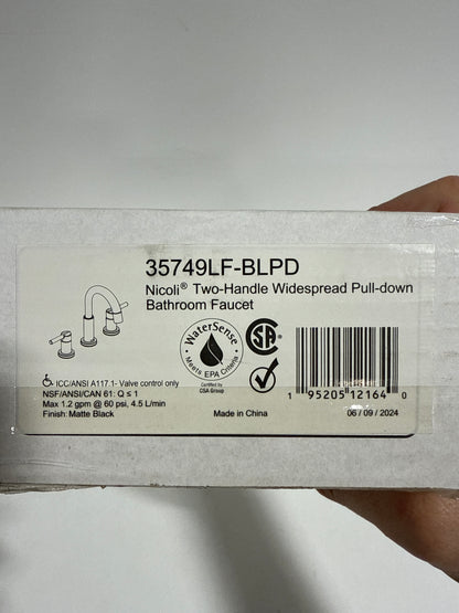 Nicoli Pull-Down Spout 8 in. Widespread Double Handle Bathroom Faucet Drain Included in Matte Black