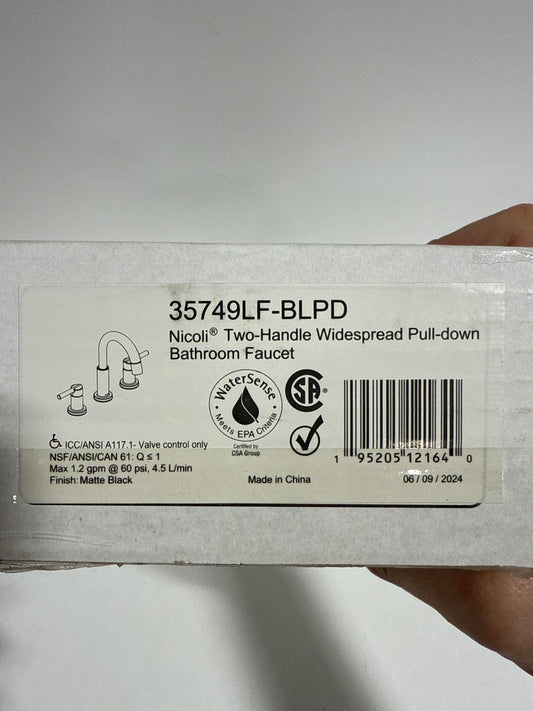 Nicoli Pull-Down Spout 8 in. Widespread Double Handle Bathroom Faucet Drain Included in Matte Black