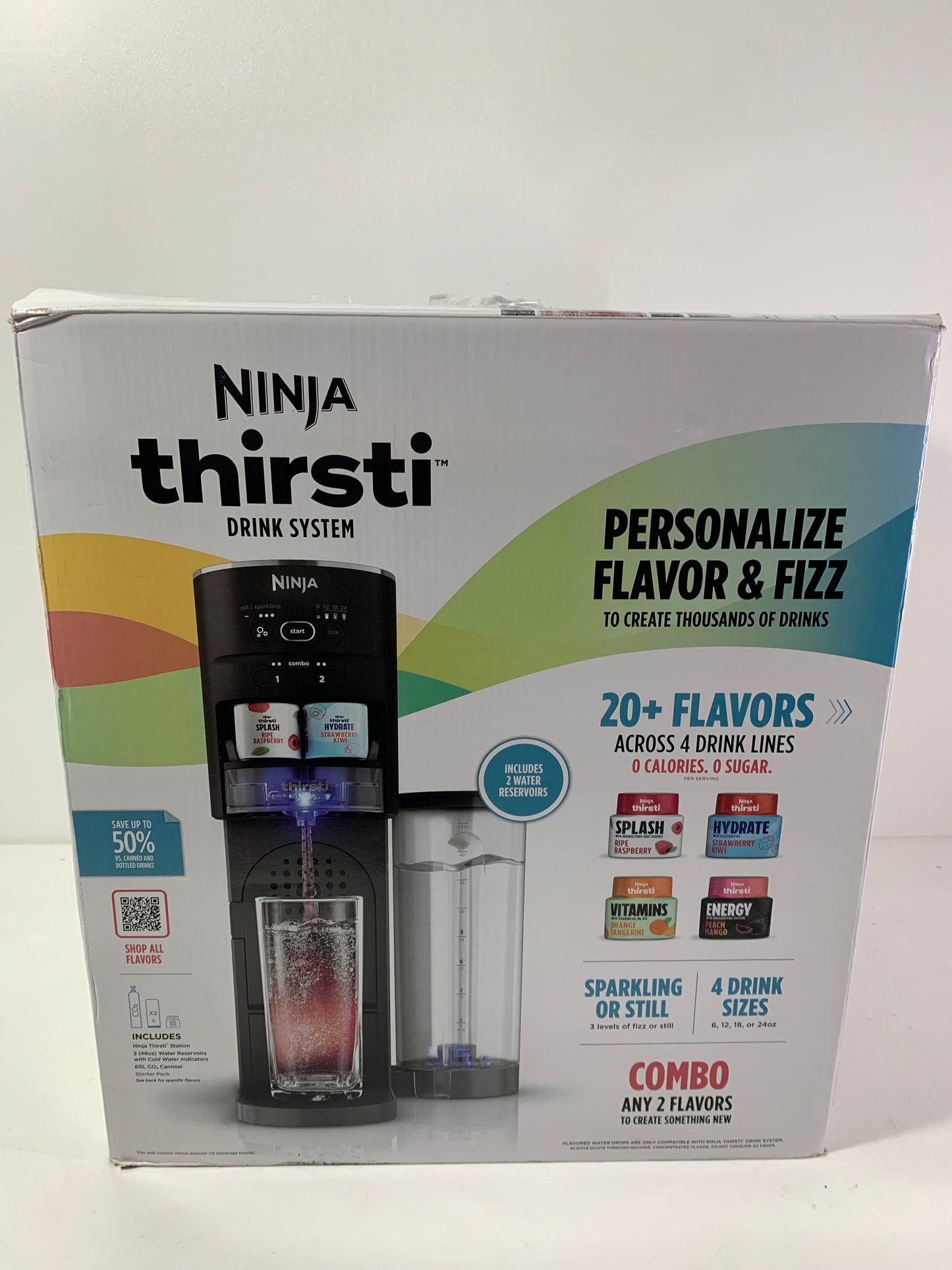 No CO2 - Ninja - Thirsti Sparkling & Still Drink System, Personalize Flavor & Size with Bonus Water Reservoir - Black