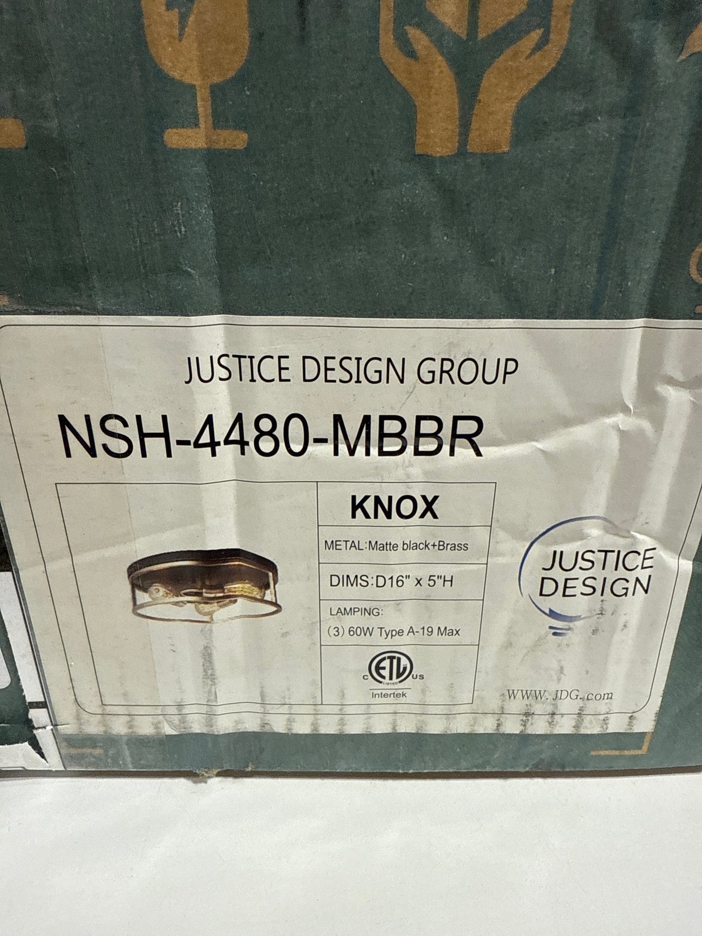 Knox Round 3-Light Flush-Mount - Matte Black w/Brass Accents