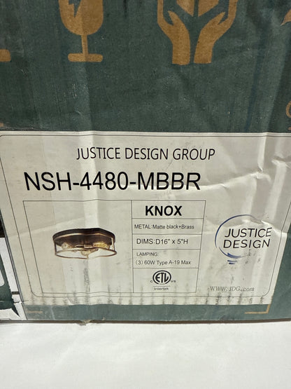 Knox Round 3-Light Flush-Mount - Matte Black w/Brass Accents