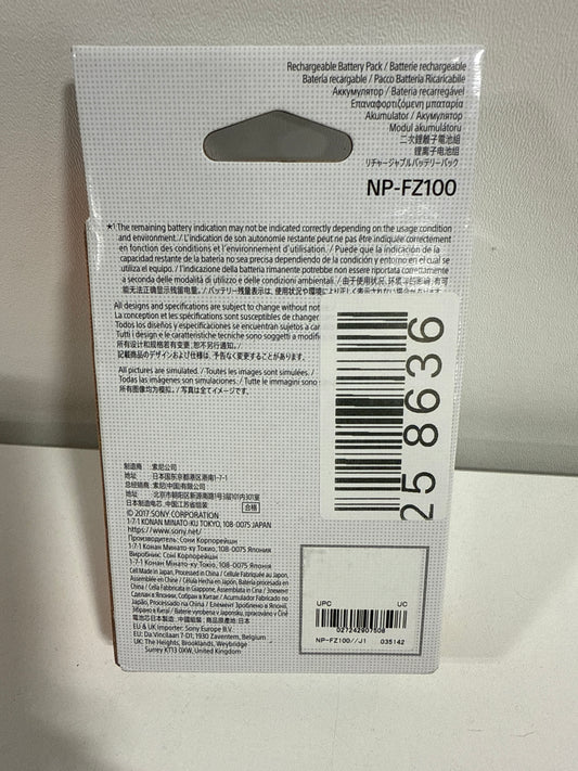 Sony NPFZ100 Z-series Rechargeable Battery Pack for Alpha A7 III, A7R III, A9 Digital Cameras black