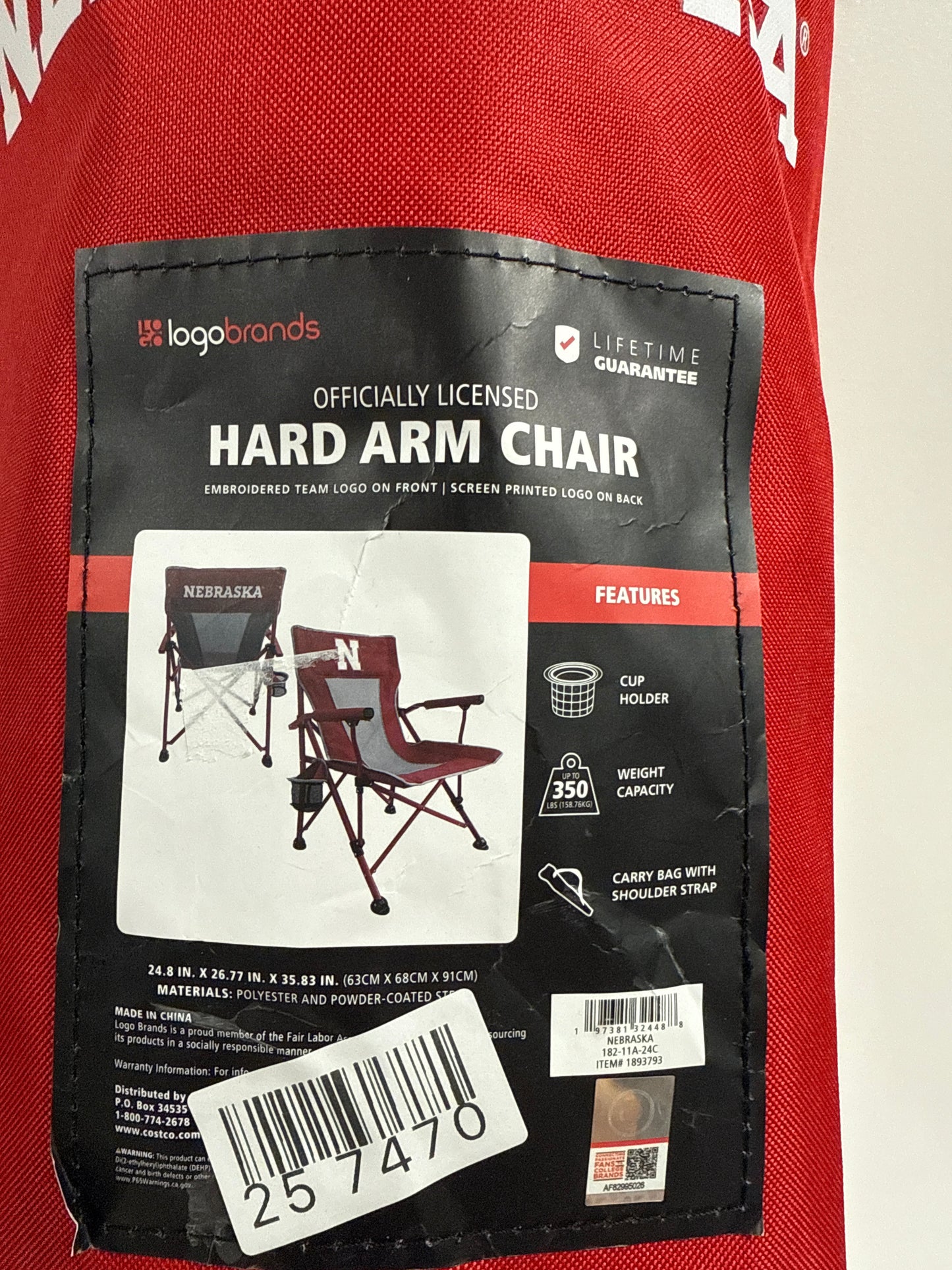 Nebraska Cornhuskers Hard Arm Camping Folding Chair