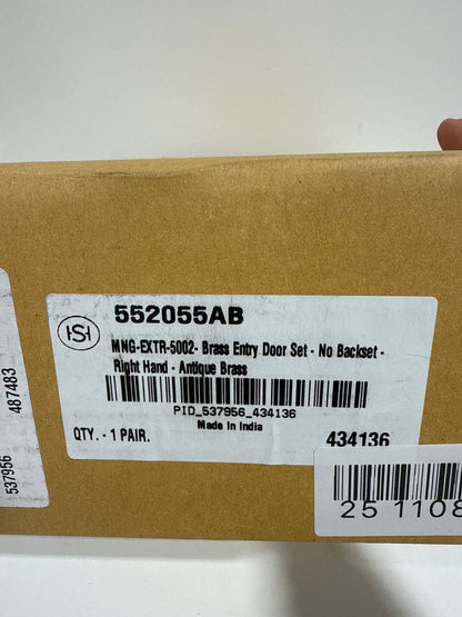 Signature Hardware 953385-KE-LH-238 Aurick Left Handed Solid Brass Keyed Entry Door Lever Set with 2-3/8" Backset Antique Brass