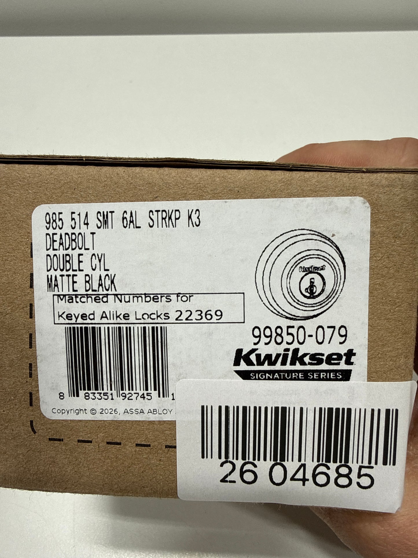 Kwikset 985-S.Strkp 980 Double Cylinder Keyed Entry Deadbolt - Black