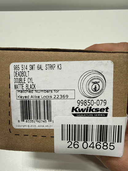 Kwikset 985-S.Strkp 980 Double Cylinder Keyed Entry Deadbolt - Black