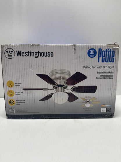 Westinghouse Hadley 30 Inch Brushed Nickel Finish Ceiling Fan with 6 Reversible Blades and Bowl Light Kit with 1 Candelabra Base Light Bulb