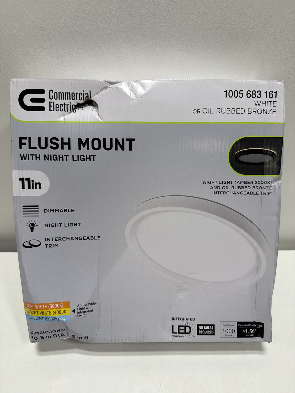 Commercial Electric LED Flush Mount Ceiling Light White/Bronze 1000 Lumens