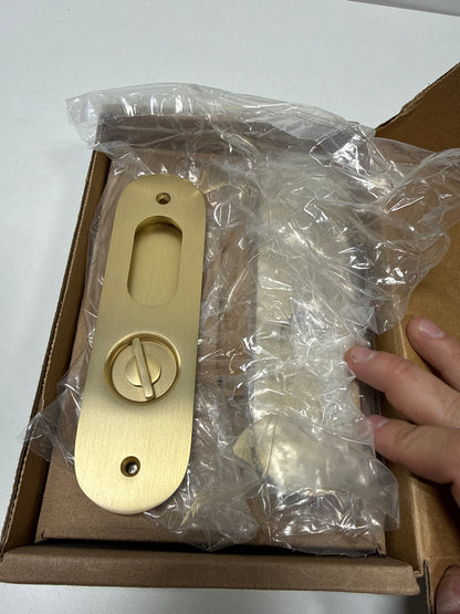 Emtek Pocket Door Mortise - Narrow Oval Privacy Function (Satin Brass)