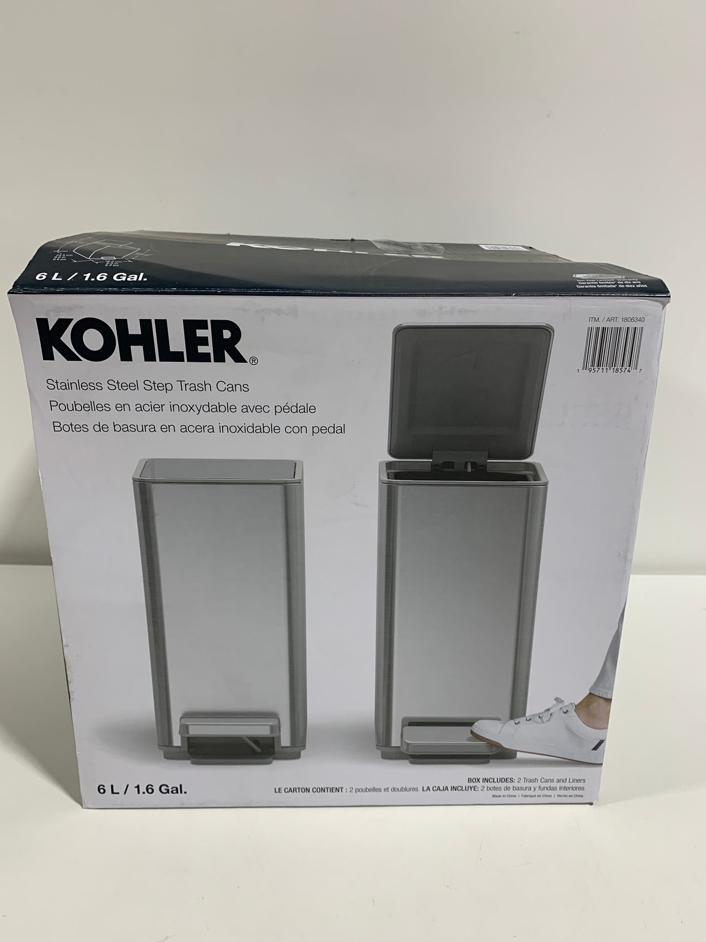 2 x Kohler 6L Stainless Steel Step Trash Bin, Soft-Close Lid, Durable