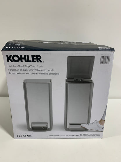 2 x Kohler 6L Stainless Steel Step Trash Bin, Soft-Close Lid, Durable