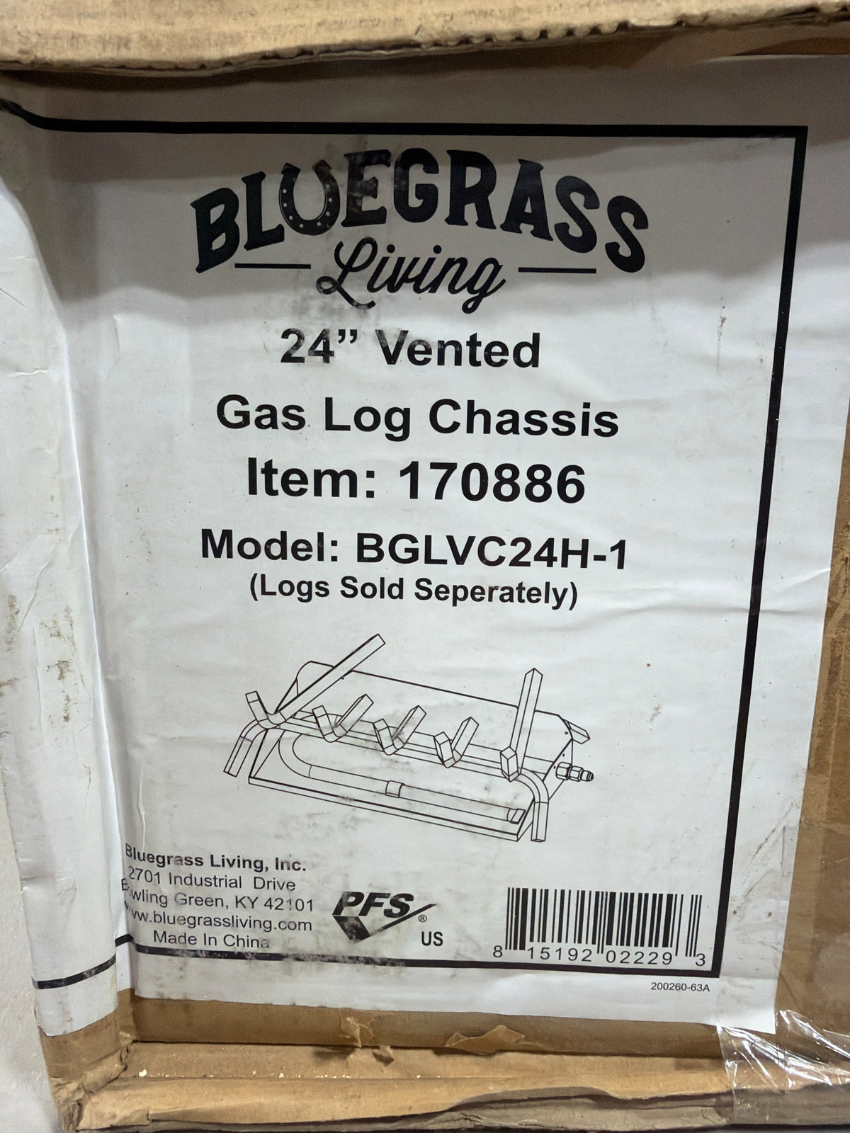 Bluegrass Living 24" Vented Log Chassis Gas Fireplace BGLVC24H-1