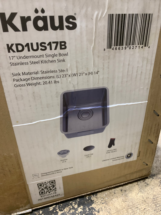 Kraus Dex 17 in. Undermount Single Bowl 16 Gauge Stainless Steel Kitchen Sink with Accessories