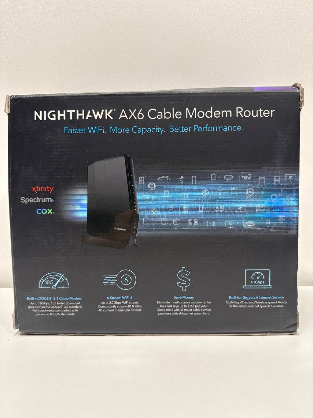 NETGEAR Nighthawk Modem Router Combo (CAX30) DOCSIS 3.1 Cable Modem and WiFi 6 Router - AX2700 2.7 Gbps - Compatible with Xfinity, Spectrum, Cox, and More - Gigabit Wireless Internet