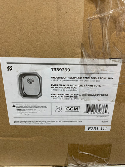 Miseno MNO182118UM 17" Rectangular Stainless Steel Undermount Bar Sink