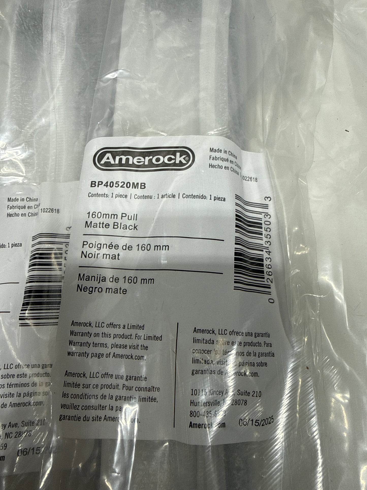 3 x Bar Pulls 6-5/16 in. (160mm) Center-to-Center Matte Black Bar Cabinet Pull