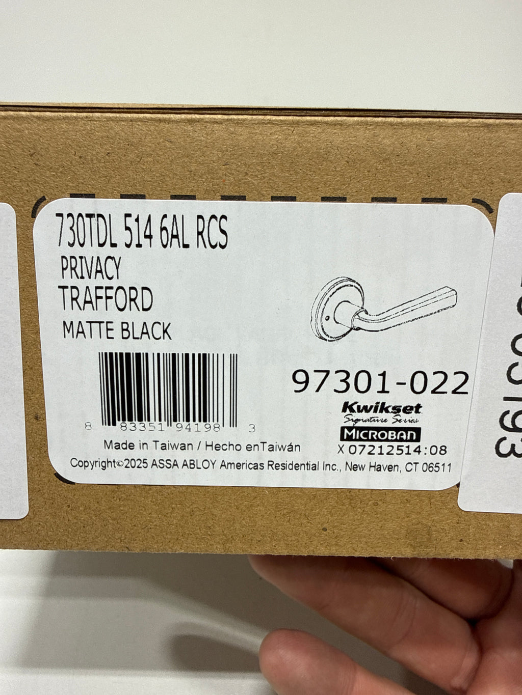 Kwikset 730TDL Trafford Privacy Door Lever Set with Round Rose Matte Black
