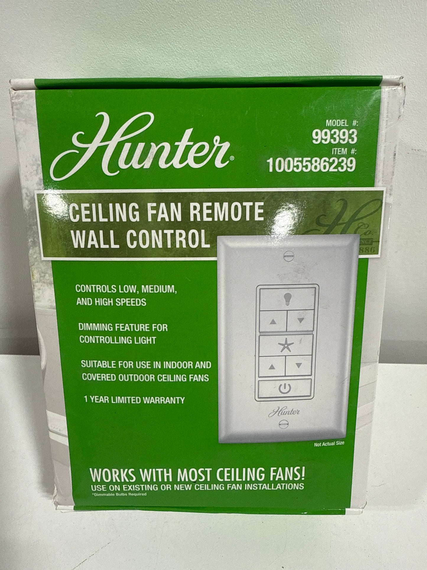 Hunter Universal Damp Rated Ceiling Fan Wall Remote Control White