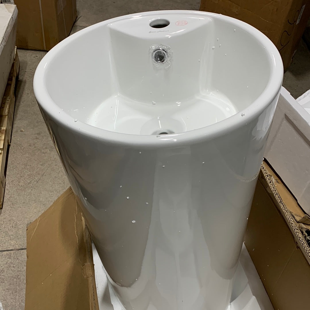 Swiss Madison Monaco Circular Basin Pedestal Sink in Glossy White