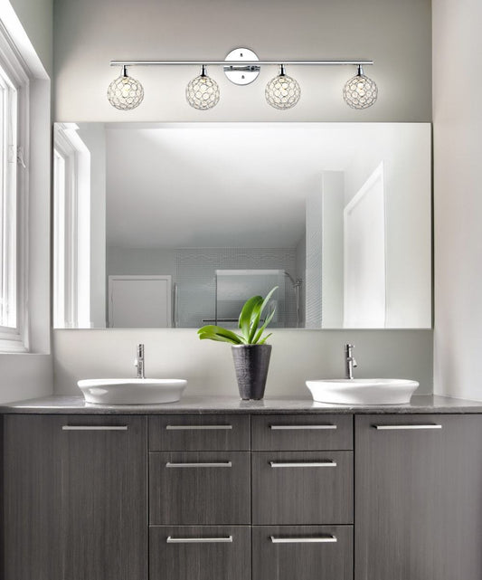 JONATHAN Y 32.5" Chrome Maeve Modern Glam LED Vanity Light Sconce for Bathroom, Clear Crystal Globe Shade, Art Deco Wall Light for Hallway Entryway (JYL7537A)