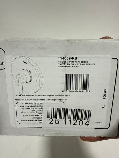 Scratch Delta T14059 Trinsic Monitor 14 Series Single Function Pressure Balanced Trim Only - Less Rough-in Valve Venetian Bronze